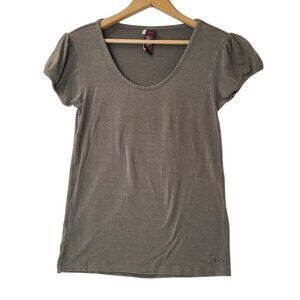 Vintage Y2k Split Brand Womens Olive Green Short-Sleeve Top Size M Skate Surf